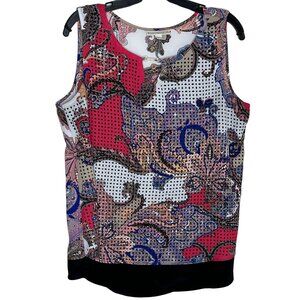 Dana Buchman Sleeveless Paisley Blouse Large Work Top Jewel Neck